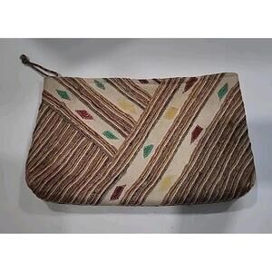 Vintage Zip 1970s Handmade Staw Clutch Handbag Sined Made In Philippines Purses